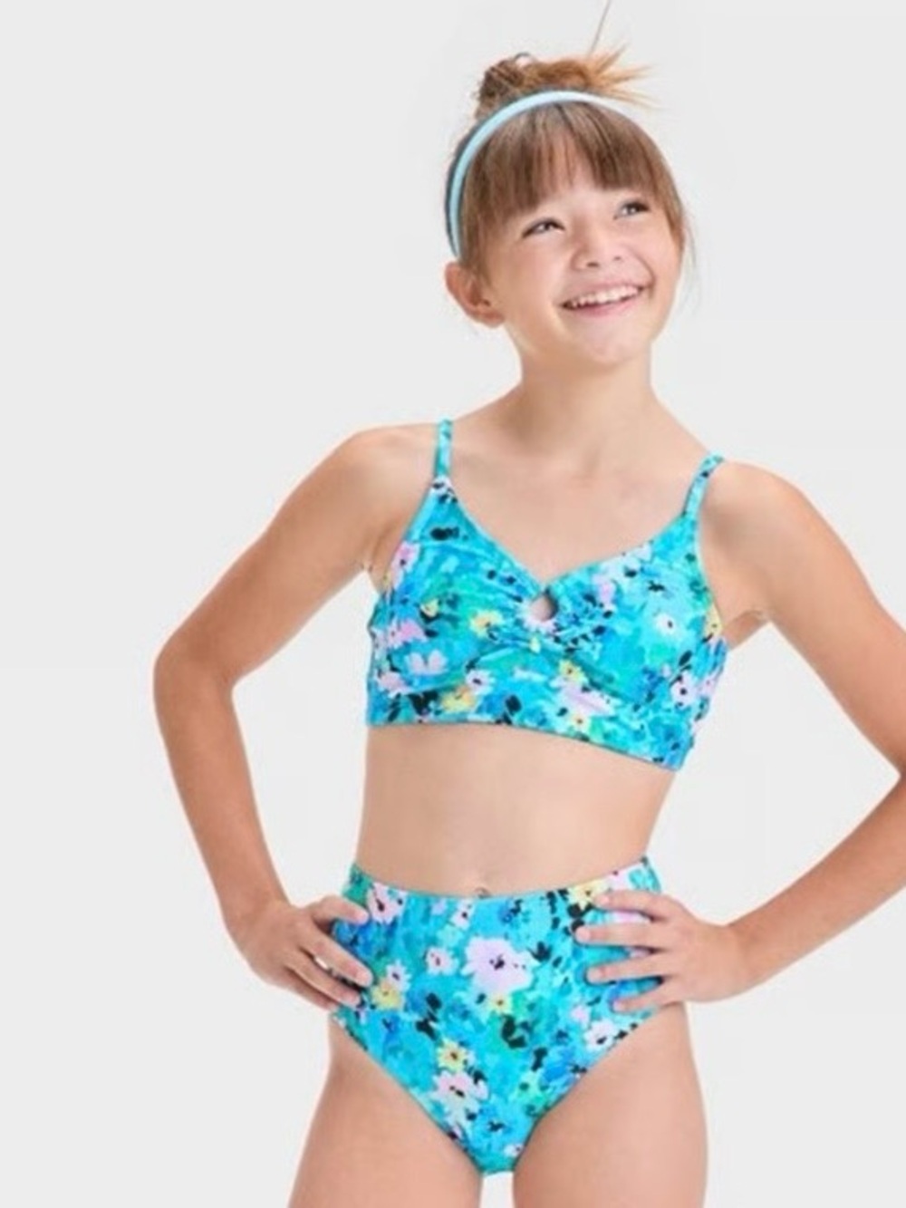 Buy 1 get 1 50% off art class Girls Aqua Floral Two-Piece Swim Bikini
